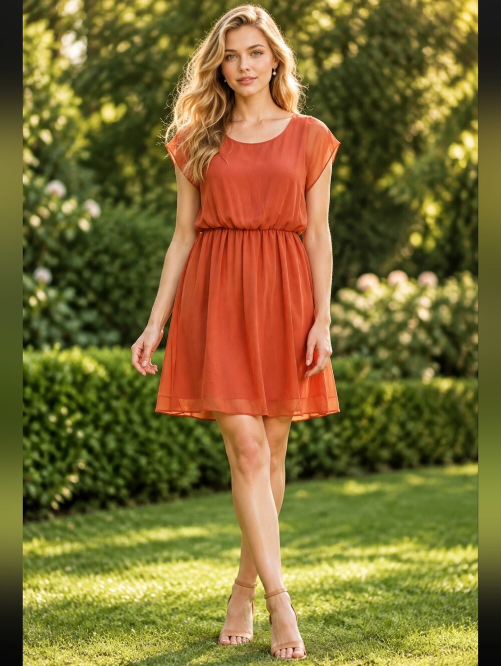 Sweet Storm Elegant Orange Chiffon Dress Size Large